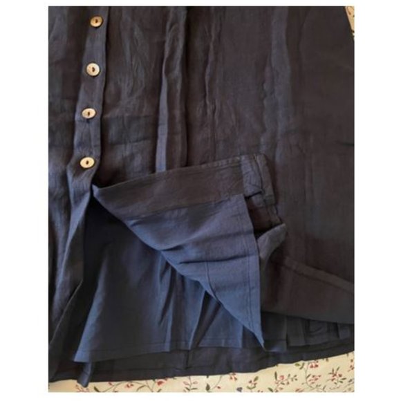 Navy Blue Maxi Dress with Buttons - 100% Linen - Picture 6 of 8